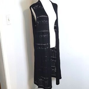 Forever 21 Long Black Cardigan Sweater, Sleeveless, Size Large